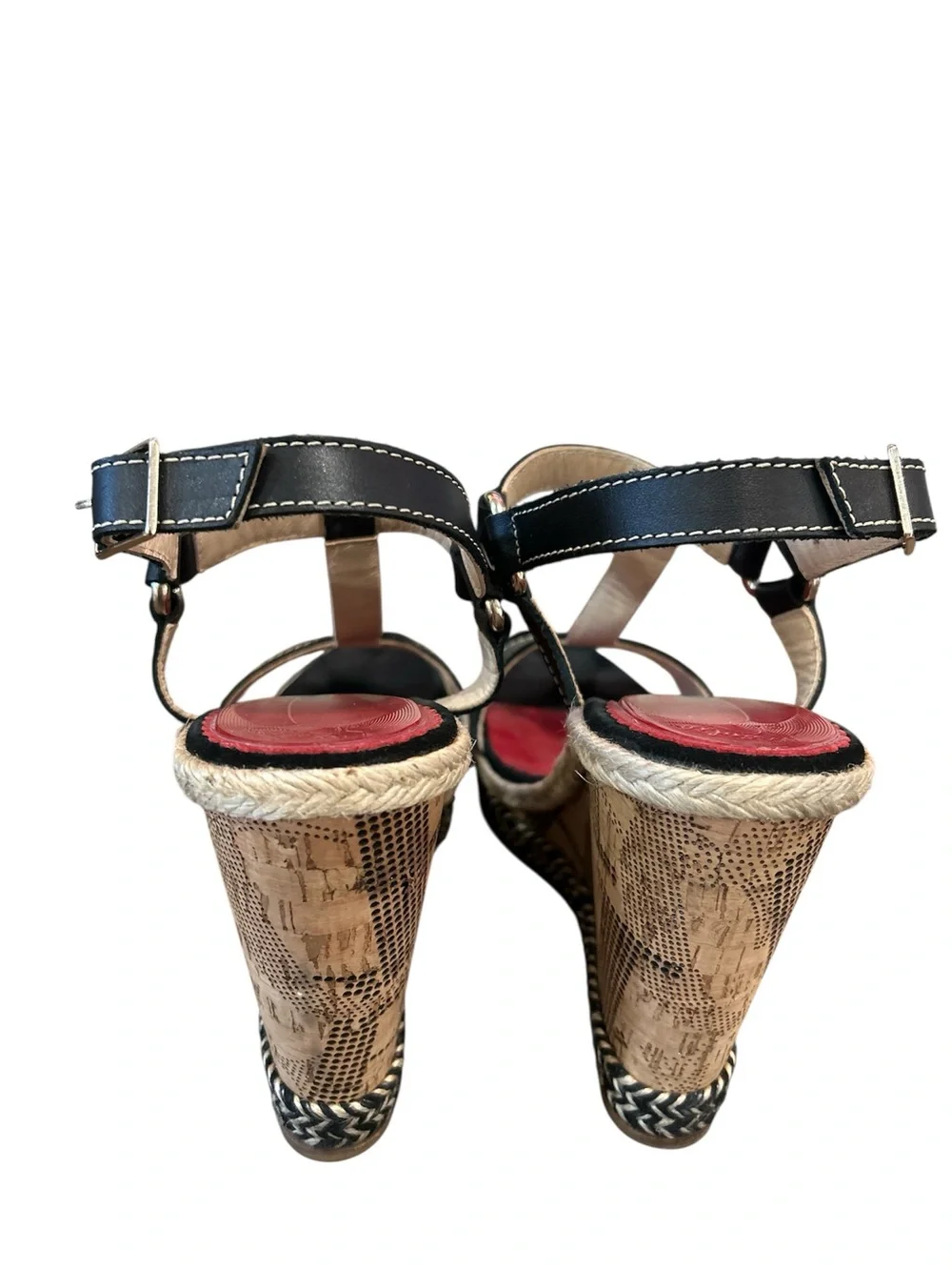 Carolina Herrera leather cork Espadrille wedges black/tan size 8 1/2
